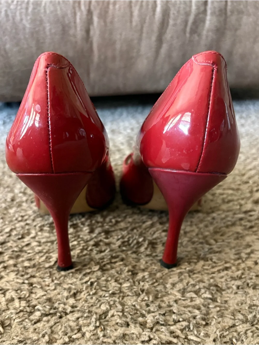 Nine West Red Patent Leather Peep-Toe Heels